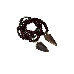 Iris Apfel & Bajalia Boho Wrap Bracelet Red Beads Stone Arrowhead Charms